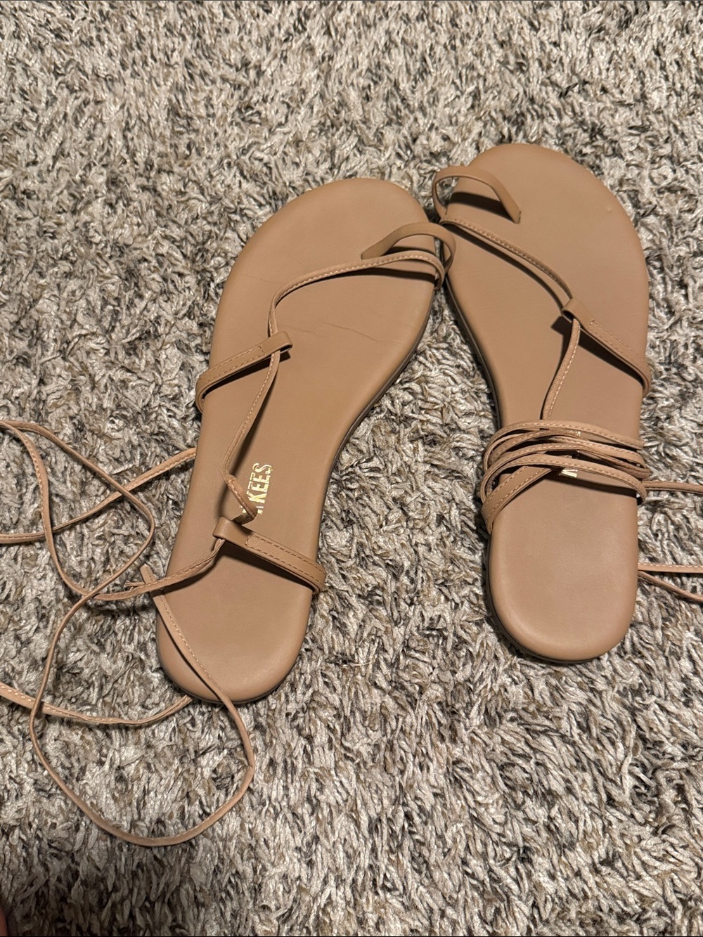 TKEES Jo Lace-Up Flat Sandals in Tan